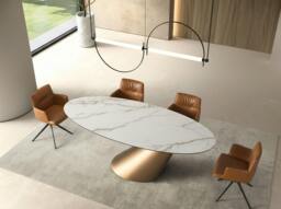 Rackhams Oval dining table with porcelain marble and bronze-coloured steel barrel 1160 - thumbnail 6