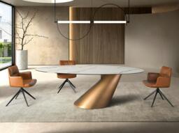 Rackhams Oval dining table with porcelain marble and bronze-coloured steel barrel 1160 - thumbnail 4