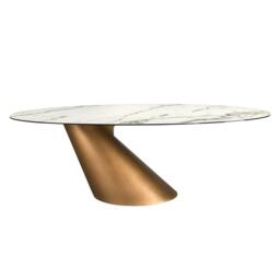 Rackhams Oval dining table with porcelain marble and bronze-coloured steel barrel 1160 - thumbnail 3