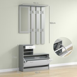 Rackhams Hallway Furniture Set with Shoe Cabinet, Coat Rack and Mirror, Grey - Dark Grey - thumbnail 4