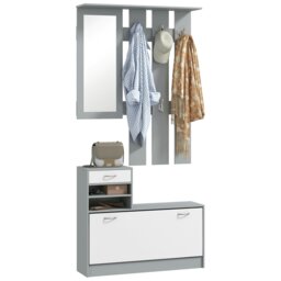 Rackhams Hallway Furniture Set with Shoe Cabinet, Coat Rack and Mirror, Grey - Dark Grey - thumbnail 2
