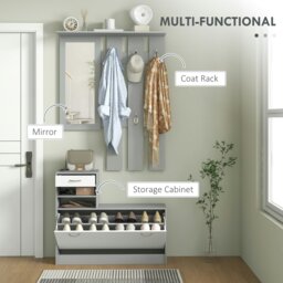 Rackhams Hallway Furniture Set with Shoe Cabinet, Coat Rack and Mirror, Grey - Dark Grey - thumbnail 5