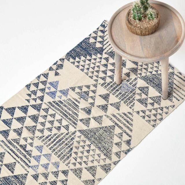Rackhams Delphi Geometric Style 100% Cotton Printed Rug - Blue - 66 x 200 cm - image 1
