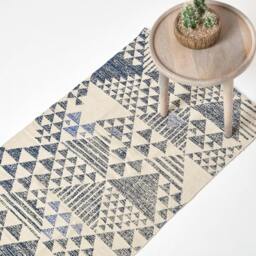 Rackhams Delphi Geometric Style 100% Cotton Printed Rug - Blue - 66 x 200 cm - thumbnail 1