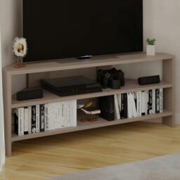 "Rackhams Thales Corner TV Stand for 32"" TVs with Open Shelves & Soft Rounded Edge 110cm Modern Multimedia Console - White" - thumbnail 4