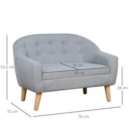 Rackhams Children's Armchairs Kids Armchair Toddler Chair 2 Seater Wood Frame Mini Sofa for Bedroom Playroom Grey - thumbnail 3