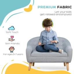 Rackhams Children's Armchairs Kids Armchair Toddler Chair 2 Seater Wood Frame Mini Sofa for Bedroom Playroom Grey - thumbnail 5