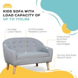 Rackhams Children's Armchairs Kids Armchair Toddler Chair 2 Seater Wood Frame Mini Sofa for Bedroom Playroom Grey - thumbnail 6