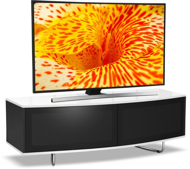 "Rackhams Caru Gloss Black and Gloss White Beam-Thru Remote Friendly Super-Contemporary ""D"" Shape Design 32""-65"" LED/OLED/LCD TV Cabinet" - image 1