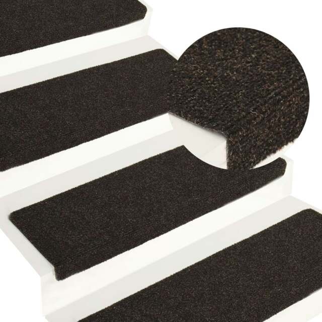 Rackhams Stair Mats 15 pcs Needle Punch 65x21x4 cm Dark Brown - image 1