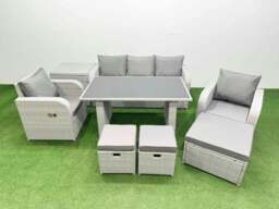 Rackhams Outdoor Rattan Garden Furniture Dining Set 8 seater Patio Rectangular Table 3 Seater Sofa Reclining Chair Set with Side Table 3 Stools - thumbnail 1