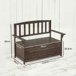 Rackhams Outdoor 2 Seater Garden Bench, Garden Storage Bench with Backrest - Fir wood - Garden Bench - Brown - thumbnail 3