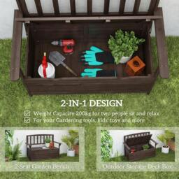 Rackhams Outdoor 2 Seater Garden Bench, Garden Storage Bench with Backrest - Fir wood - Garden Bench - Brown - thumbnail 4