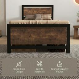 Rackhams Single Size Metal Bed Frame with Headboard & Footboard, Strong Slat Support Solid Bedstead Base w/ Underbed Storage Space - thumbnail 6