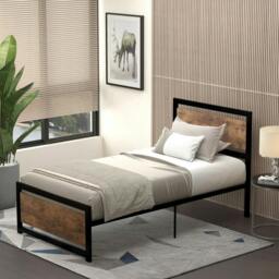 Rackhams Single Size Metal Bed Frame with Headboard & Footboard, Strong Slat Support Solid Bedstead Base w/ Underbed Storage Space - thumbnail 2
