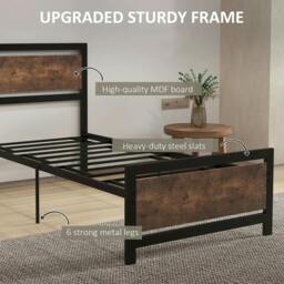 Rackhams Single Size Metal Bed Frame with Headboard & Footboard, Strong Slat Support Solid Bedstead Base w/ Underbed Storage Space - thumbnail 4