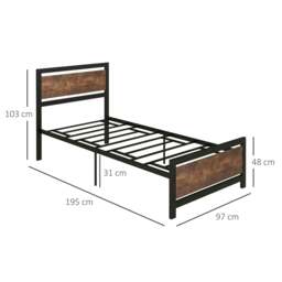 Rackhams Single Size Metal Bed Frame with Headboard & Footboard, Strong Slat Support Solid Bedstead Base w/ Underbed Storage Space - thumbnail 3