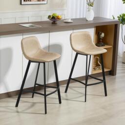 Rackhams Bar Stools Set of 2, Bar Chairs with Back and Steel Legs, Green - Light Brown - PU leather, steel, sponge - 2