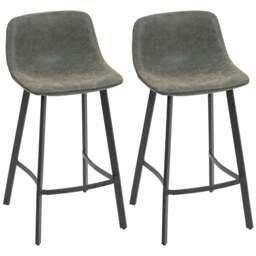 Rackhams Bar Stools Set of 2, Bar Chairs with Back and Steel Legs, Green - Light Brown - PU leather, steel, sponge - 2 - thumbnail 6