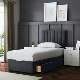 Rackhams Amelia Divan Bed with Upholstered Headboard - Four Drawers - Grey (Steel) - Small Single - thumbnail 4