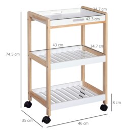 Rackhams Mobile Serving Trolley Kitchen Cart Pine Wood Rolling Wheels White - thumbnail 3