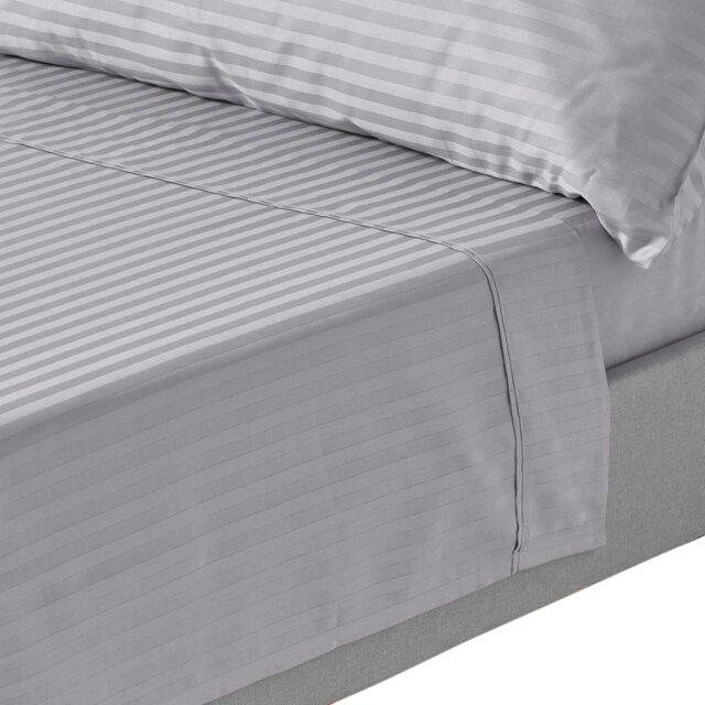 Rackhams Silky 330 TC Egyptian Cotton Satin Stripe Flat Sheet - Grey - Double - image 1