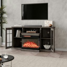 Rackhams Smallbee 3-Sided Fireplace TV Stand Wood With Glass Door Storage - White - Only Fireplace - thumbnail 4