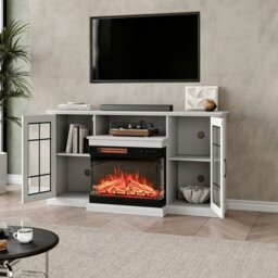 Rackhams Smallbee 3-Sided Fireplace TV Stand Wood With Glass Door Storage - White - Only Fireplace - thumbnail 1