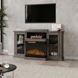 Rackhams Smallbee 3-Sided Fireplace TV Stand Wood With Glass Door Storage - White - Only Fireplace - thumbnail 3