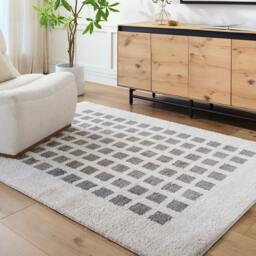 Rackhams Fossay Shag-Washable Beige Charcoal Modern High Pile Rug - 140 x 200 cm - thumbnail 1