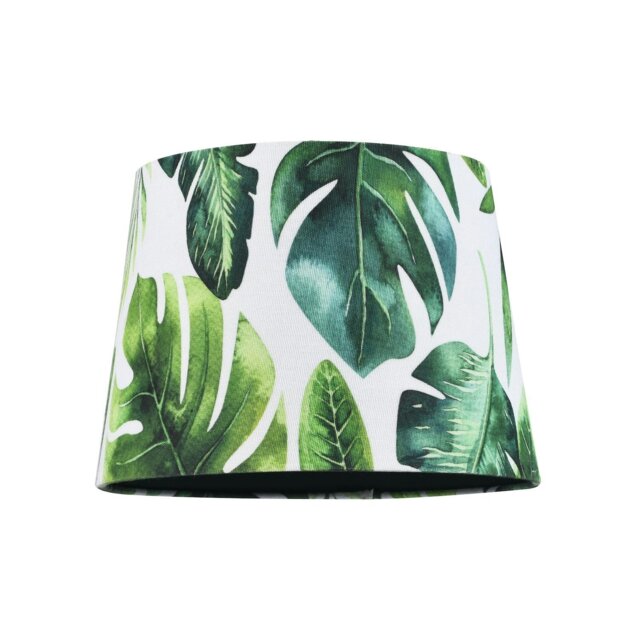 Rackhams Palm Leaf Themed 25cm Drum Lampshade in Green and White Linen Fabric with Lining - image 1