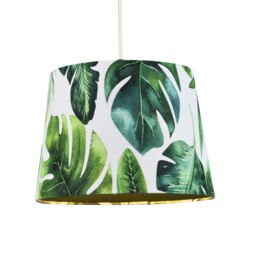 Rackhams Palm Leaf Themed 25cm Drum Lampshade in Green and White Linen Fabric with Lining - thumbnail 2