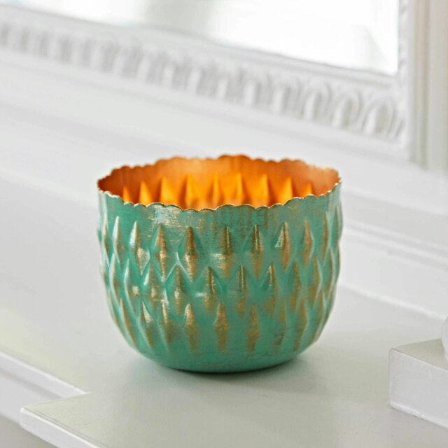 Rackhams Turquoise and Gold Metal Tea Light Holder - Metal - image 1