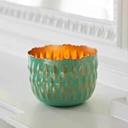Rackhams Turquoise and Gold Metal Tea Light Holder - Metal - thumbnail 1