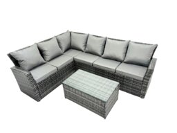 Rackhams High Back Rattan Corner Sofa Set Oblong Coffee Table Outdoor Furniture dark Grey Left Option - thumbnail 2
