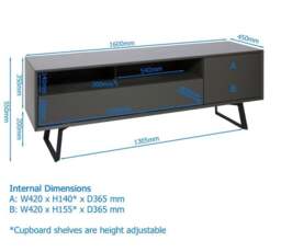 Rackhams Carbon TV-Stand with 1 Flap and 1 Door Grey - Black - thumbnail 4