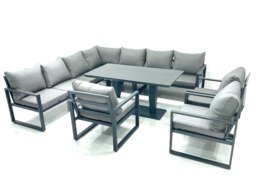 Rackhams 10 Seater Outdoor Aluminum Garden Furniture Set Corner Sofa 3 Chairs Adjustable Rising Lifting Dining Table Sets Dark Grey - thumbnail 1