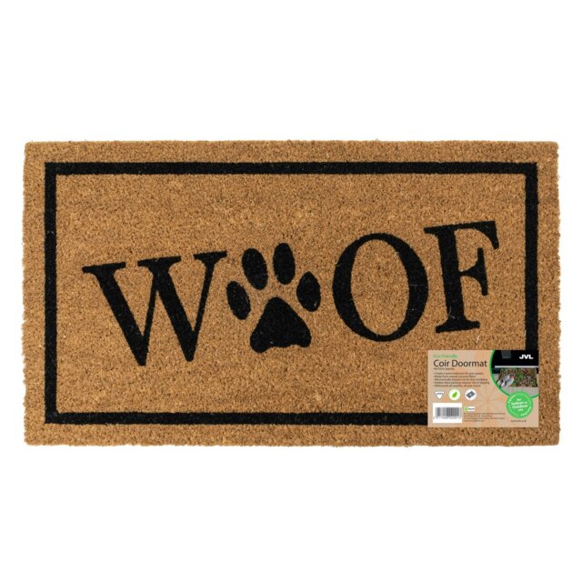 Rackhams Eco-Friendly Latex Backed Coir Entrance Doormat, 40x70cm - Woof - 1 - Brown - image 1