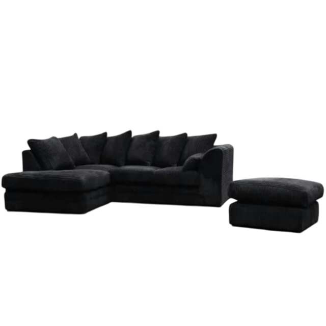 Rackhams Jumbo Cord Left Hand Corner Sofa With FREE footstool - Black - image 1