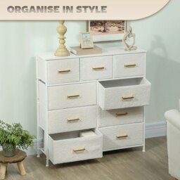 Rackhams Chest of Drawers with 9 Drawers, Boucle Storage Organiser, Cream - Cream White - 9 - Modern - thumbnail 4