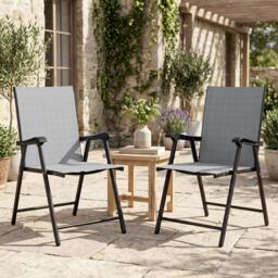 Rackhams Folding Garden Chairs Set with High Back, Armrests - Light Grey - 2 - thumbnail 1
