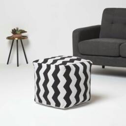 Rackhams Black and White Chevron Style Bean Footstool - 40 x 40 x 40 cm - thumbnail 2