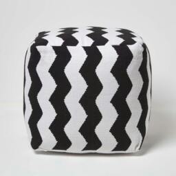 Rackhams Black and White Chevron Style Bean Footstool - 40 x 40 x 40 cm