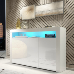 Rackhams 155cm Sideboard TV Stand Cupboard Cabinet – White High Gloss Doors with Free LED - 155cm  - White Matt Body & White Gloss Doors -  MDF/Chipboard - thumbnail 2