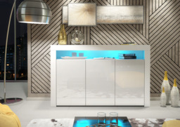 Rackhams 155cm Sideboard TV Stand Cupboard Cabinet – White High Gloss Doors with Free LED - 155cm  - White Matt Body & White Gloss Doors -  MDF/Chipboard - thumbnail 6