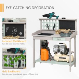 Rackhams Outdoor Potting Table Bench Workstation with Wood Planting Shelves - thumbnail 4