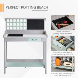 Rackhams Outdoor Potting Table Bench Workstation with Wood Planting Shelves - thumbnail 5