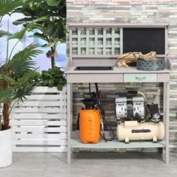 Rackhams Outdoor Potting Table Bench Workstation with Wood Planting Shelves - thumbnail 1