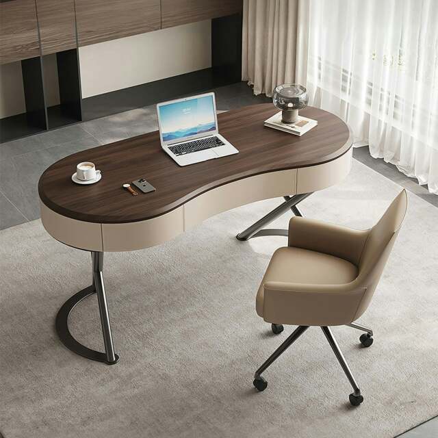 Rackhams Chika Modern Office Desk For Home, Curved Office Desk, Wood - 160 x 65cm - NO Office Chair - image 1
