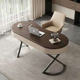 Rackhams Chika Modern Office Desk For Home, Curved Office Desk, Wood - 160 x 65cm - NO Office Chair - thumbnail 2